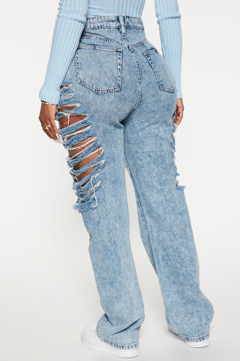Go All Out Shredded Straight Leg Jean - Medium Blue Wash | Fashion