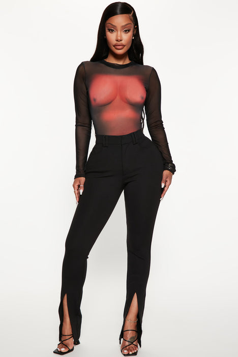 Hottest In The Room Mesh Bodysuit - Black/Red