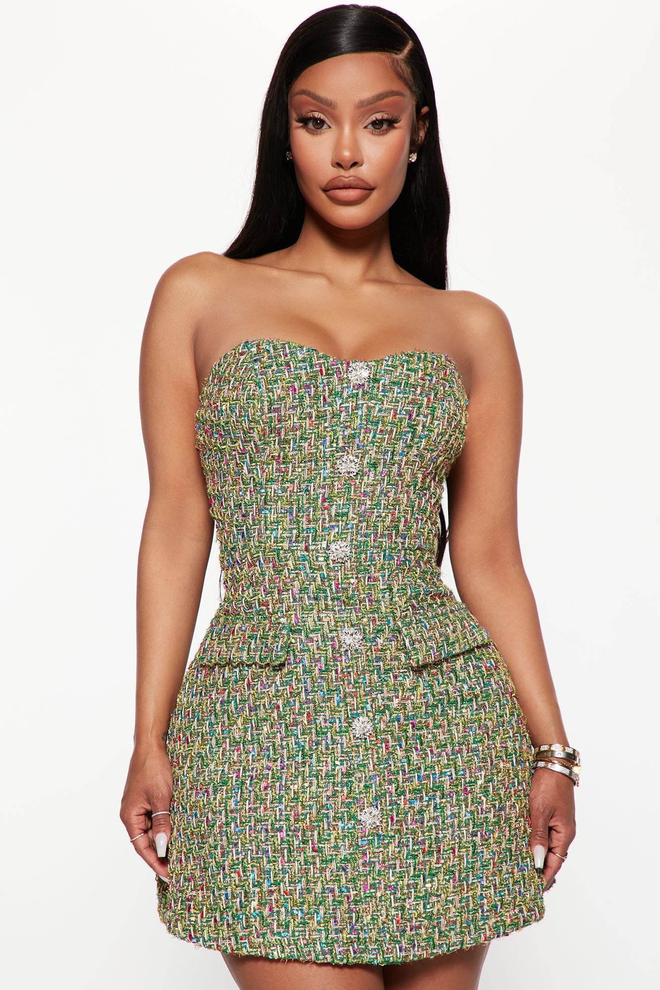 Green tweed dress new arrivals
