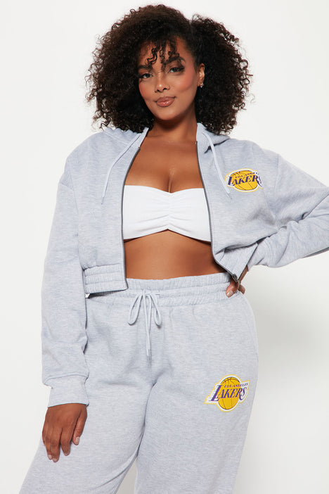 Lakers Cropped Zip Hoodie Heather Grey