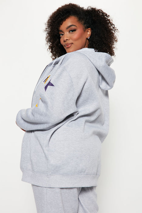 Lakers Oversized Zip Up Hoodie - Heather Grey, Fashion Nova, Screens Tops  and Bottoms