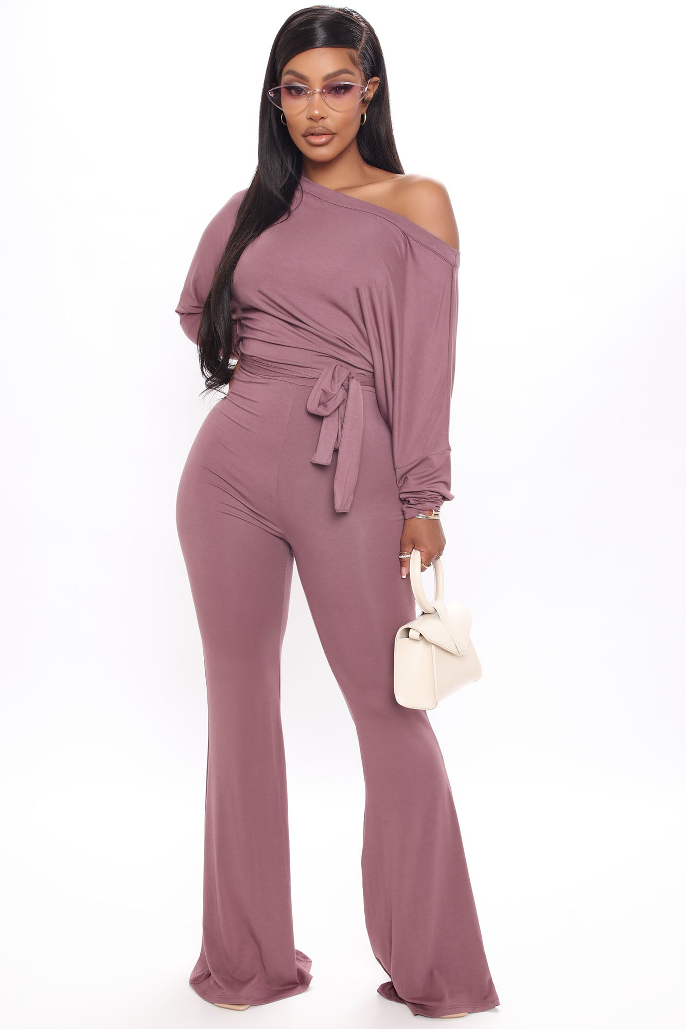 Pro Lounger Flare Leg Jumpsuit Dark Mauve
