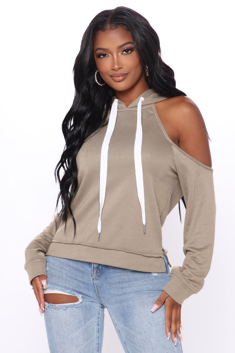 Cold shoulder shop sweatshirt with hood