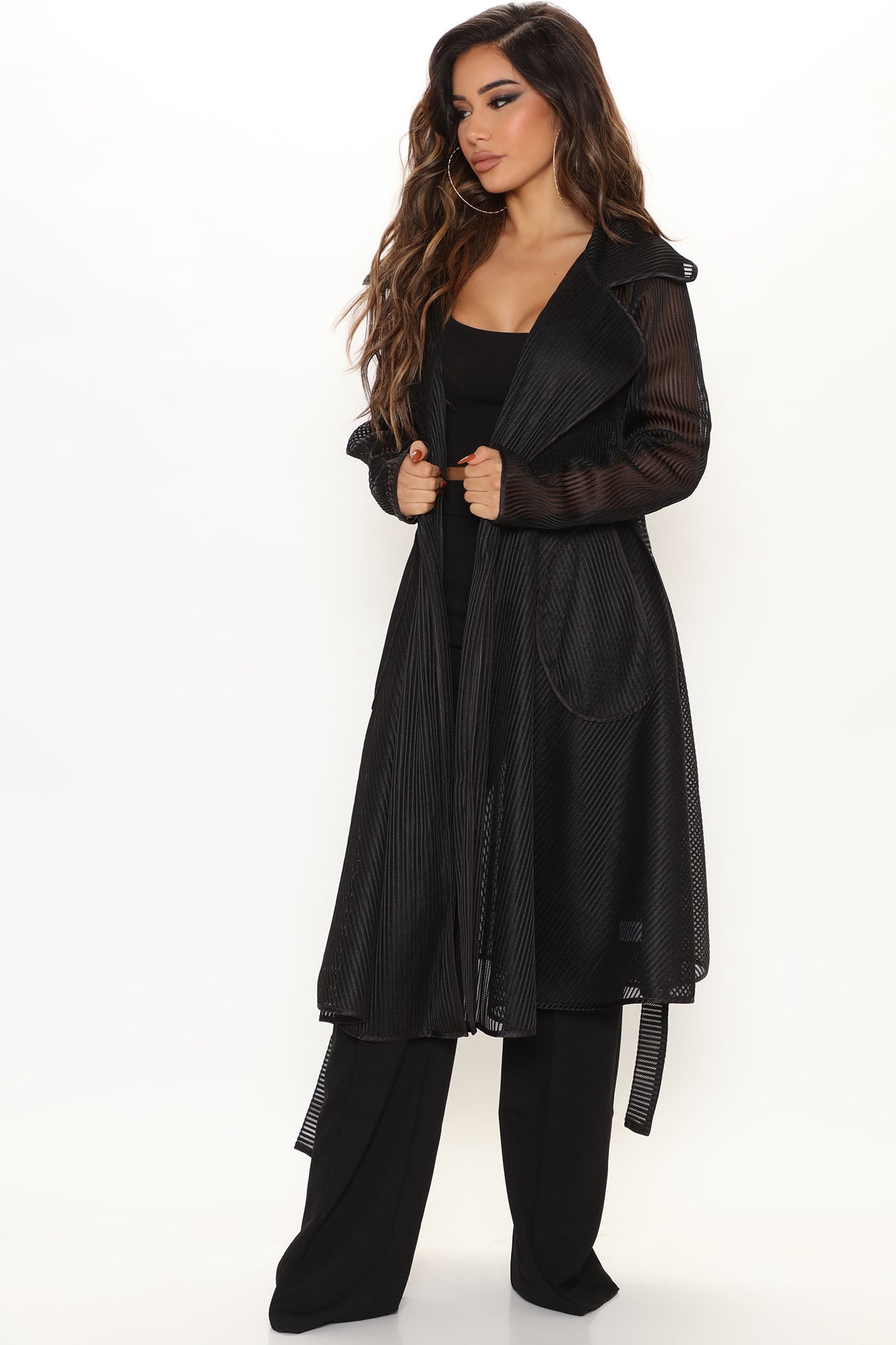 Sheer mesh trench coat hotsell