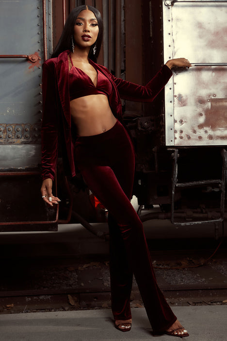 Shai 3 Piece Velvet Blazer Set Burgundy Fashion Nova Matching