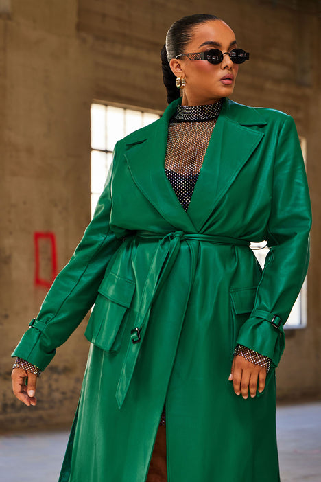 Plus size green trench coat sale