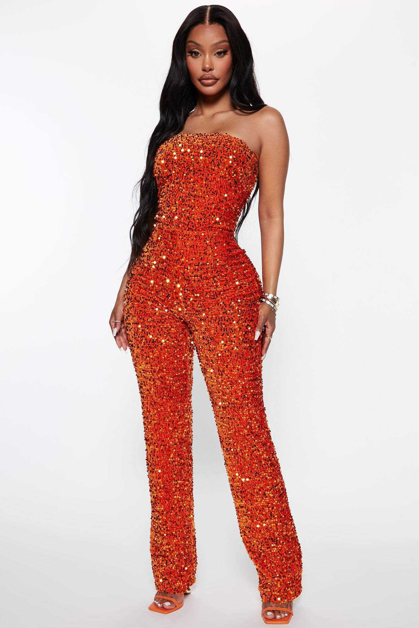 Glenda Sequin Jumpsuit Orange