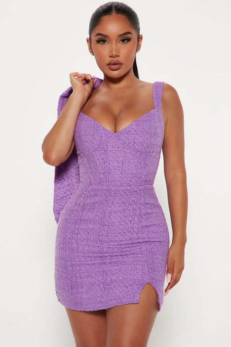 Purple outlet tweed dress