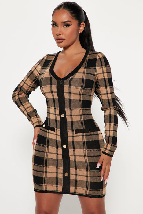 Places To Be Plaid Mini Dress Taupe combo