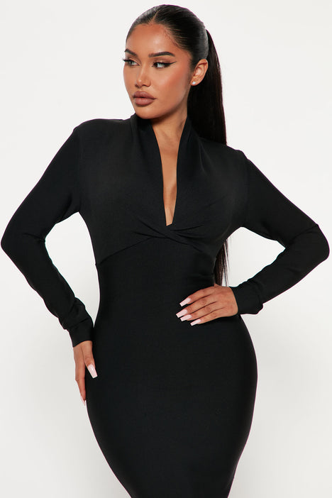 Black long sleeve bandage dress hotsell
