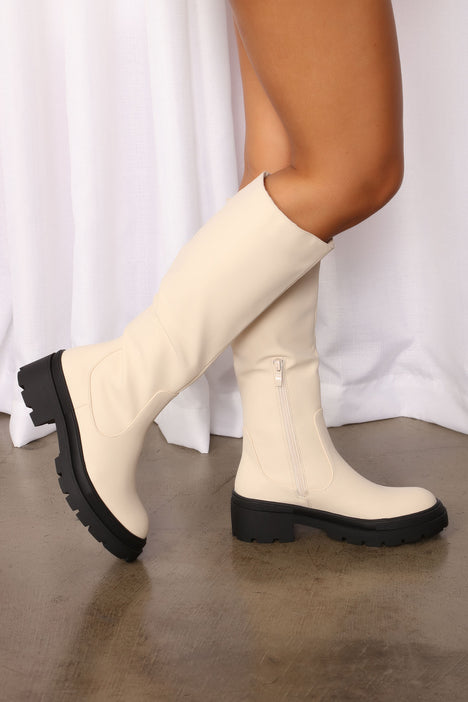 In My Prime Knee High Boots Cream Fashion Nova Shoes