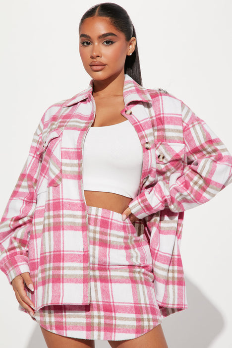Pink and white plaid flannel skirt outlet