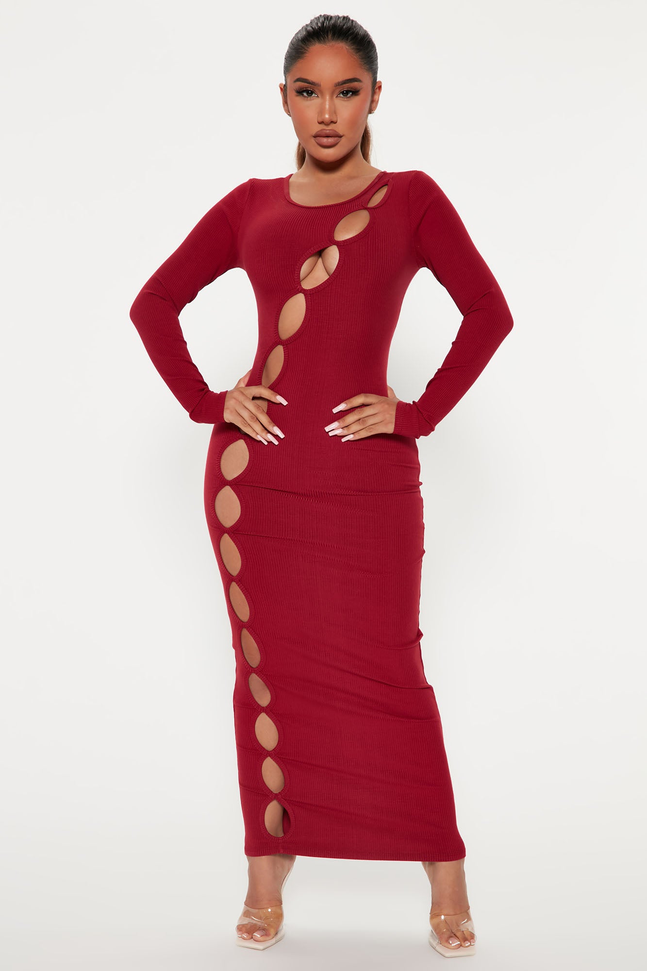 Cutting Edge Thick Rib Maxi Dress Burgundy