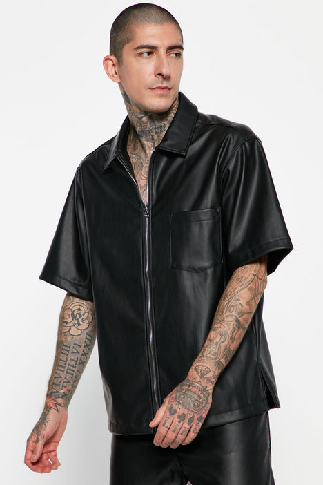 Short sleeve deals faux leather jacket