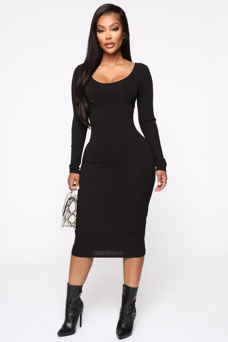 Whatever's Clever Ribbed Midi Dress - Black | Fashion Nova, Dresses ...