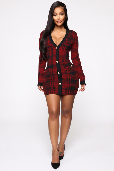 Red tartan top bodycon dress
