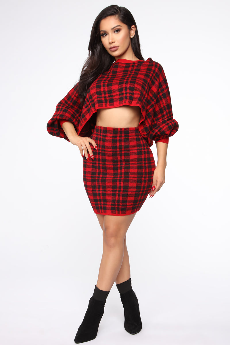 Cher Sweater Skirt Set - Red/Black | Fashion Nova, Matching Sets ...