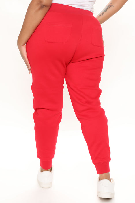 Plus size red joggers top
