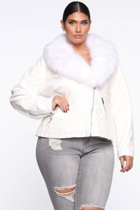 Leather jacket with store fur collar plus size