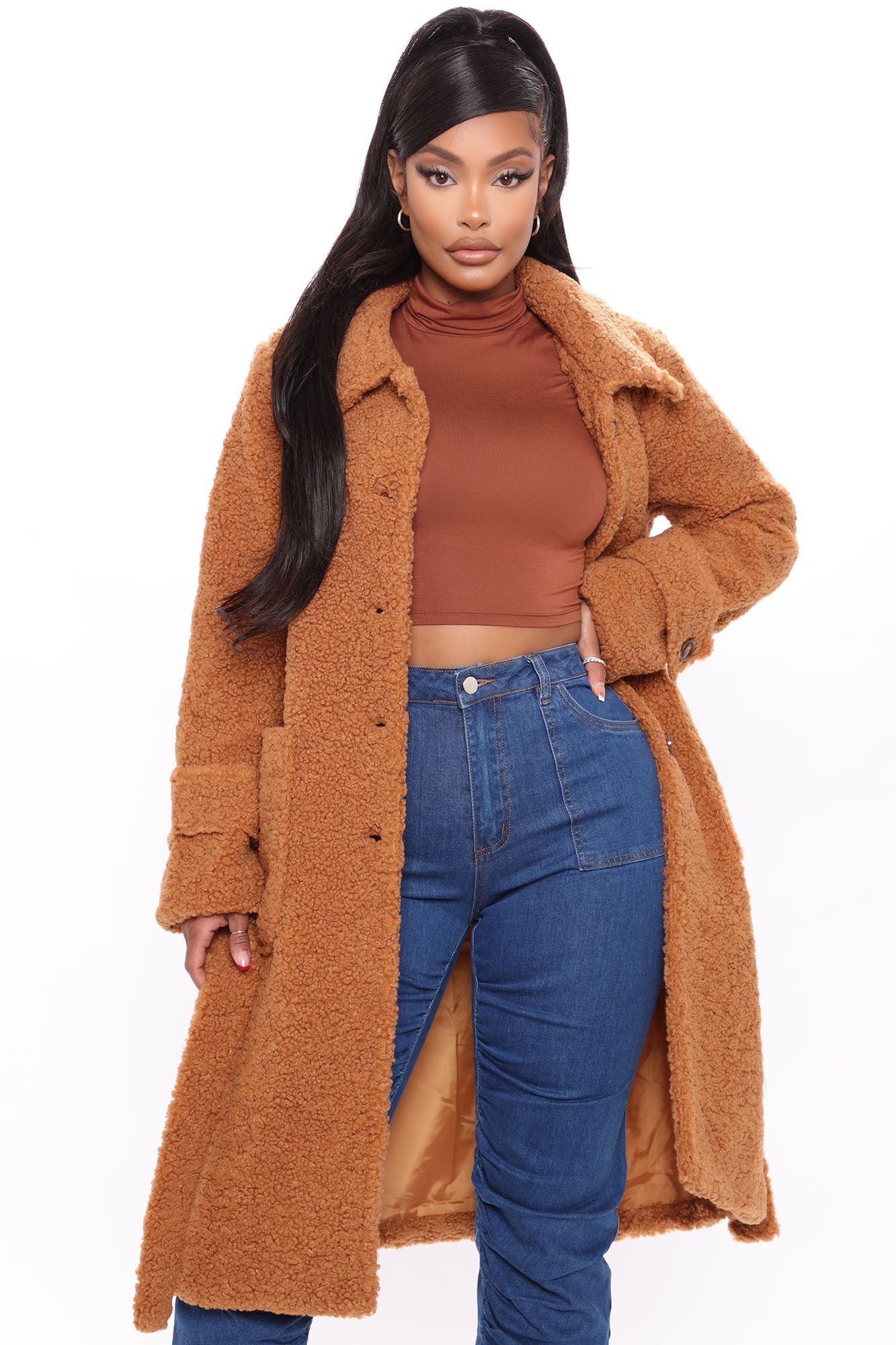 Cold Nights Sherpa Trench Coat Camel