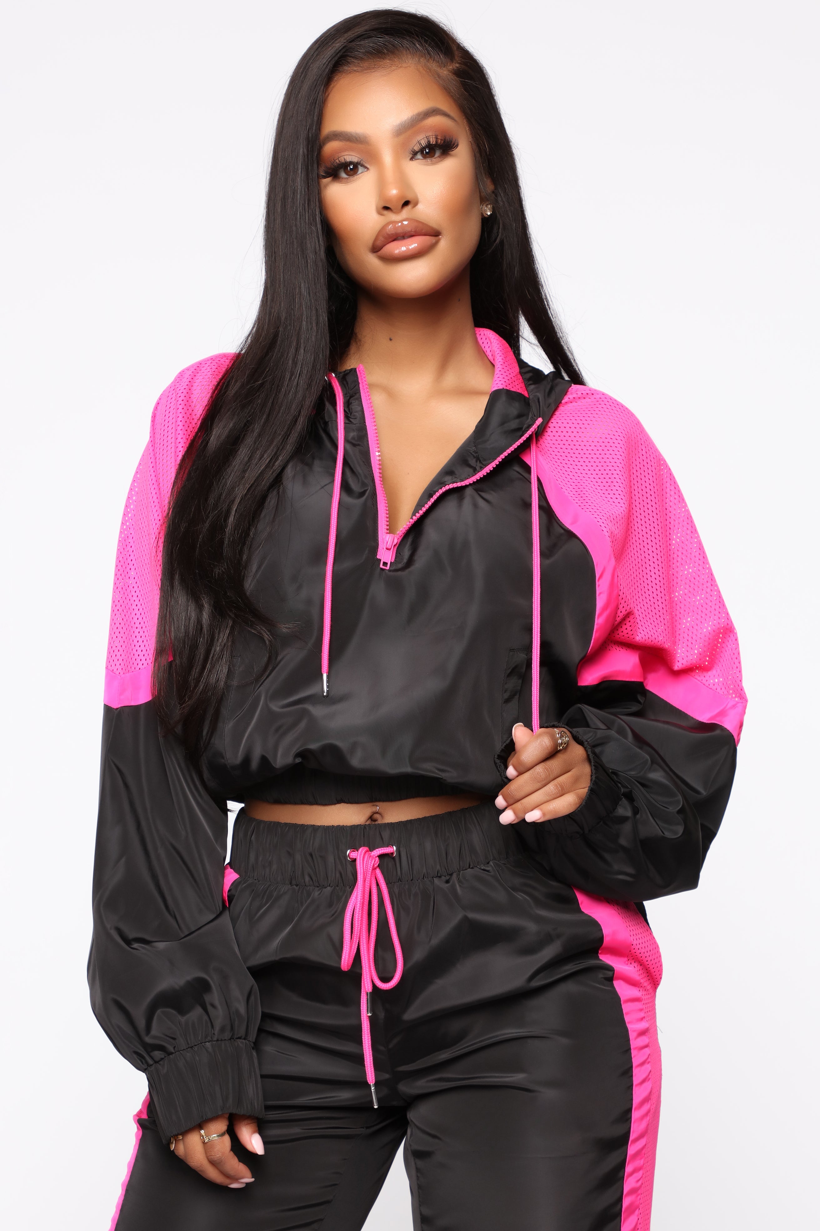 Sit Back And Watch Windbreaker Jacket Black Neon Pink