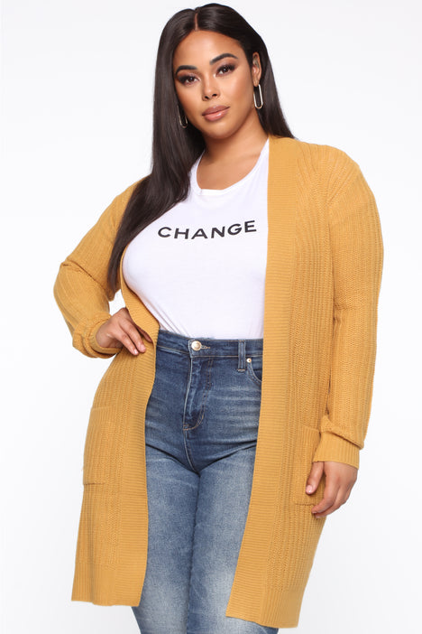 Throw It On Ribbed Cardigan Mustard Fashion Nova Sweaters