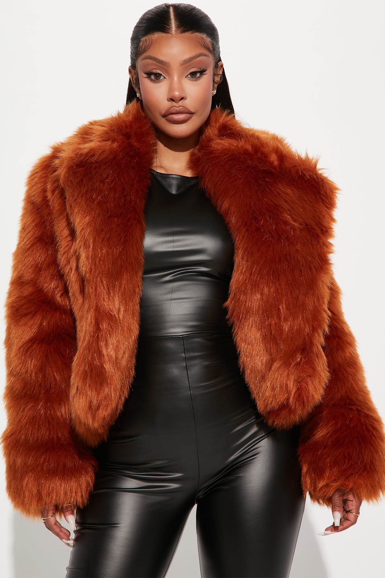 Do It Every Time Faux Fur Coat Rust