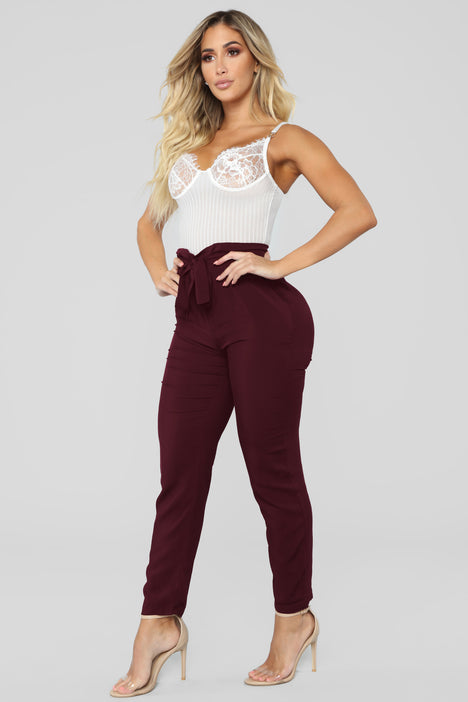 Classic Paper Bag Waist Pants Burgundy