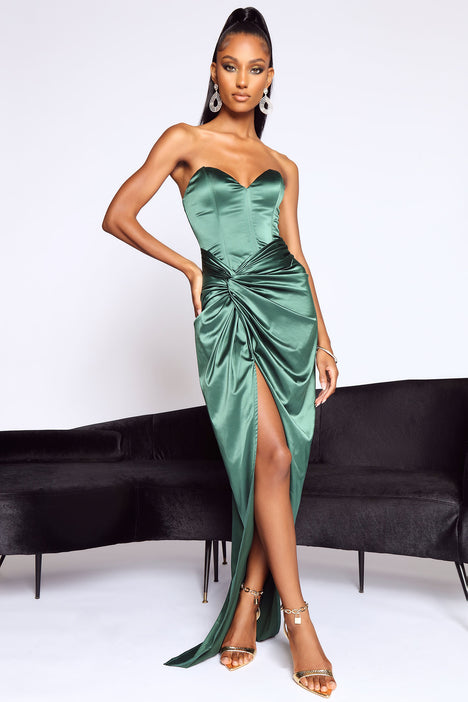 Right Next Door Satin Maxi Dress Hunter Fashion Nova Dresses