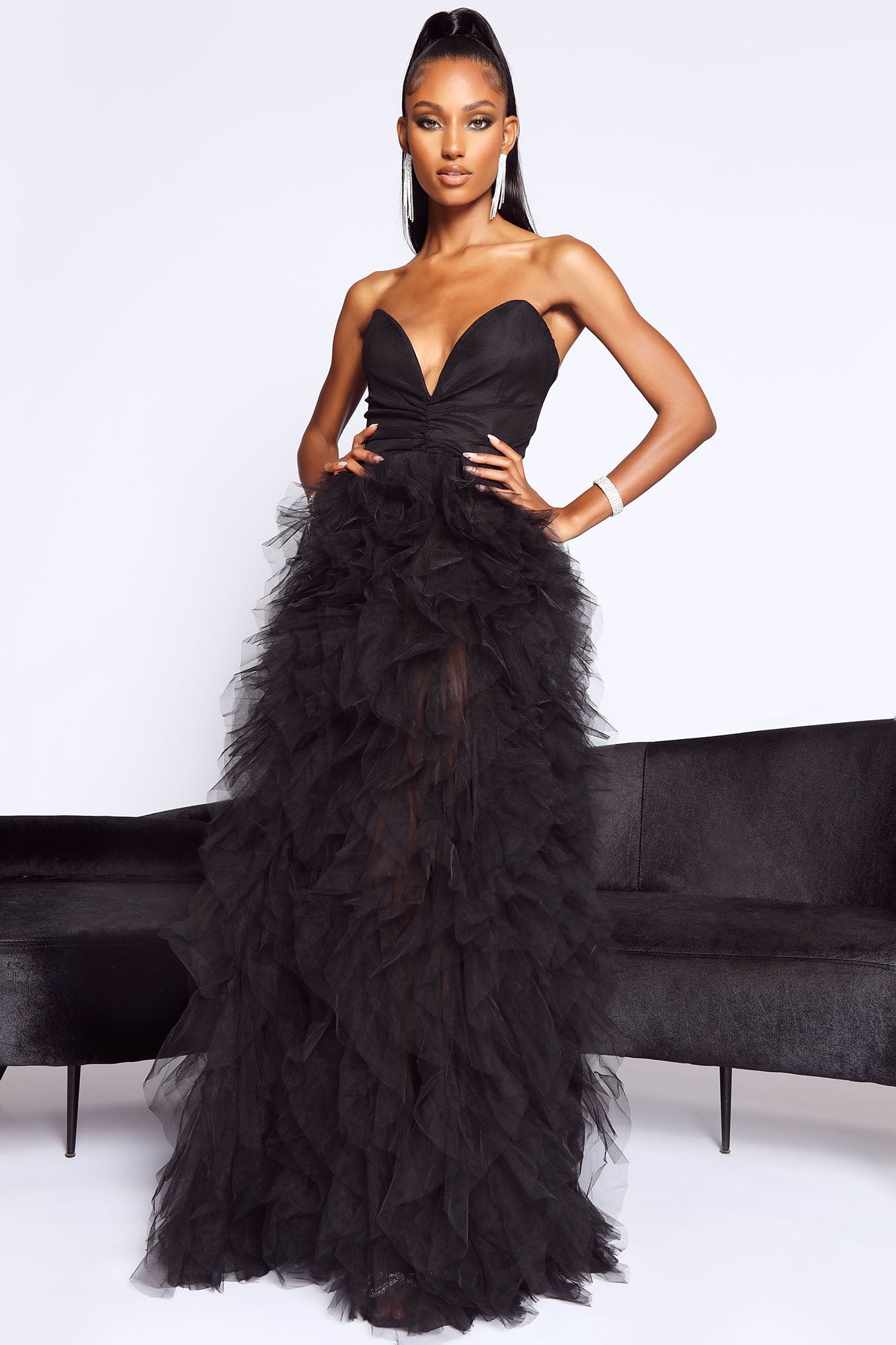 Deep v ruffle dress clearance