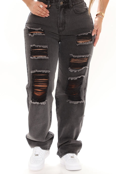 Sweet Fantasy Ripped Straight Leg Jeans Black
