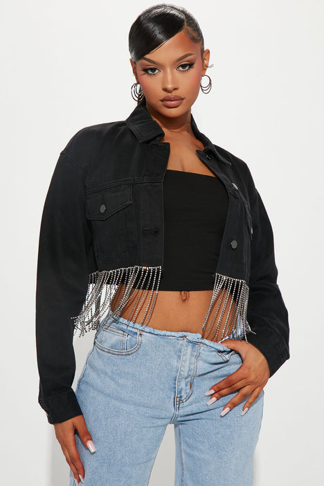 Drip Fringe Denim Jacket Black Fashion Nova Jackets Coats