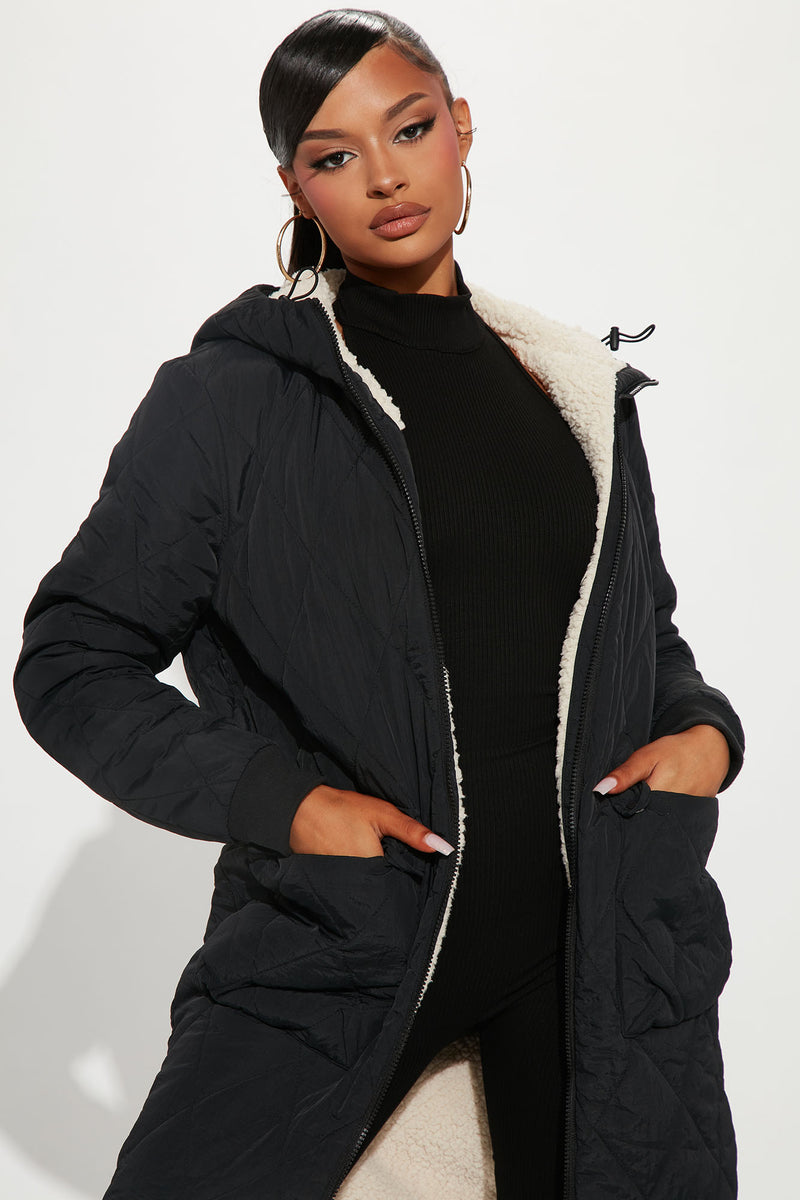 Bundled Up Reversible Sherpa Anorak Jacket - Black/combo | Fashion Nova ...