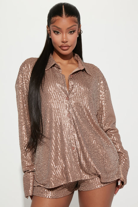 Taupe sequin top new arrivals