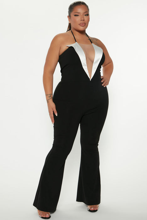 Black and white tuxedo jumpsuit outlet