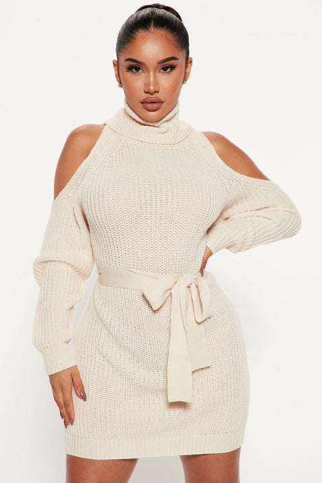 Giving Cold Shoulder Sweater Dress Cream Fashion Nova Dresses