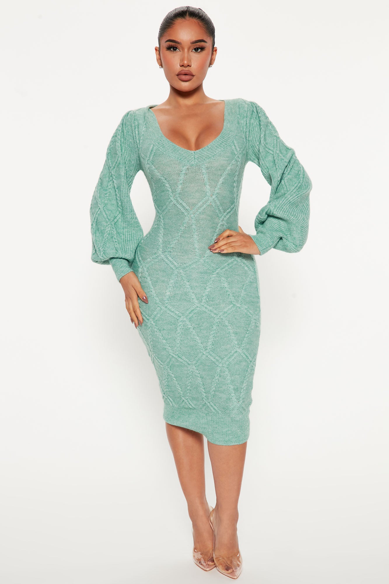 Cold Weather Sweater Midi Dress Mint