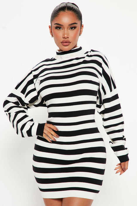 Black and white store striped dress fashion nova