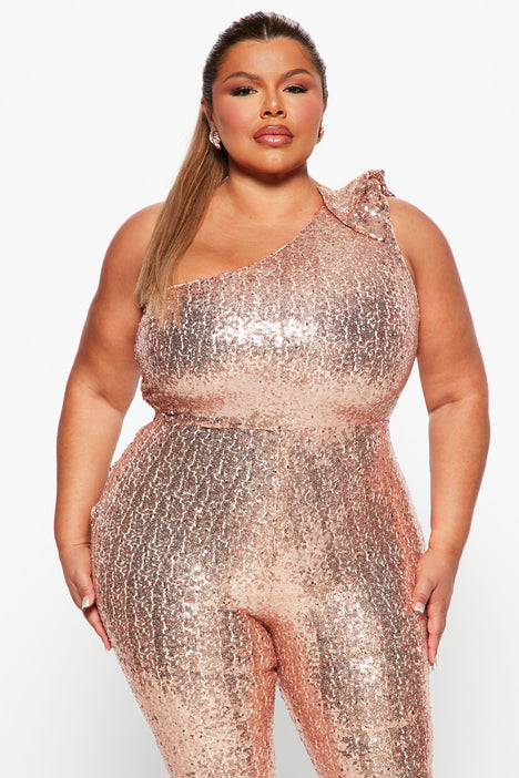 Plus size rose gold sequin top jumpsuit