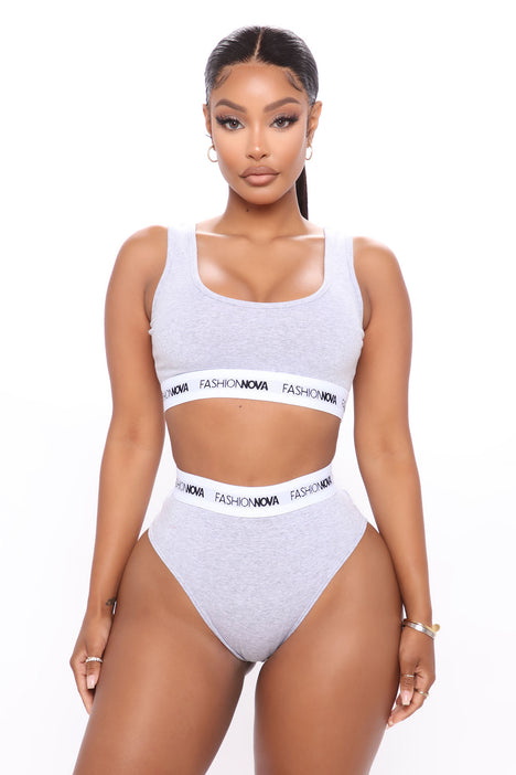 Fashion Nova Bralette And Panty Set Heather Grey Fashion Nova