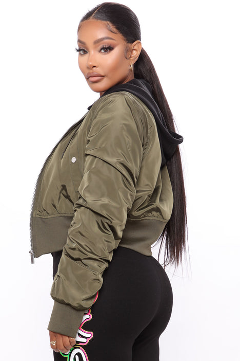Olive bomber top
