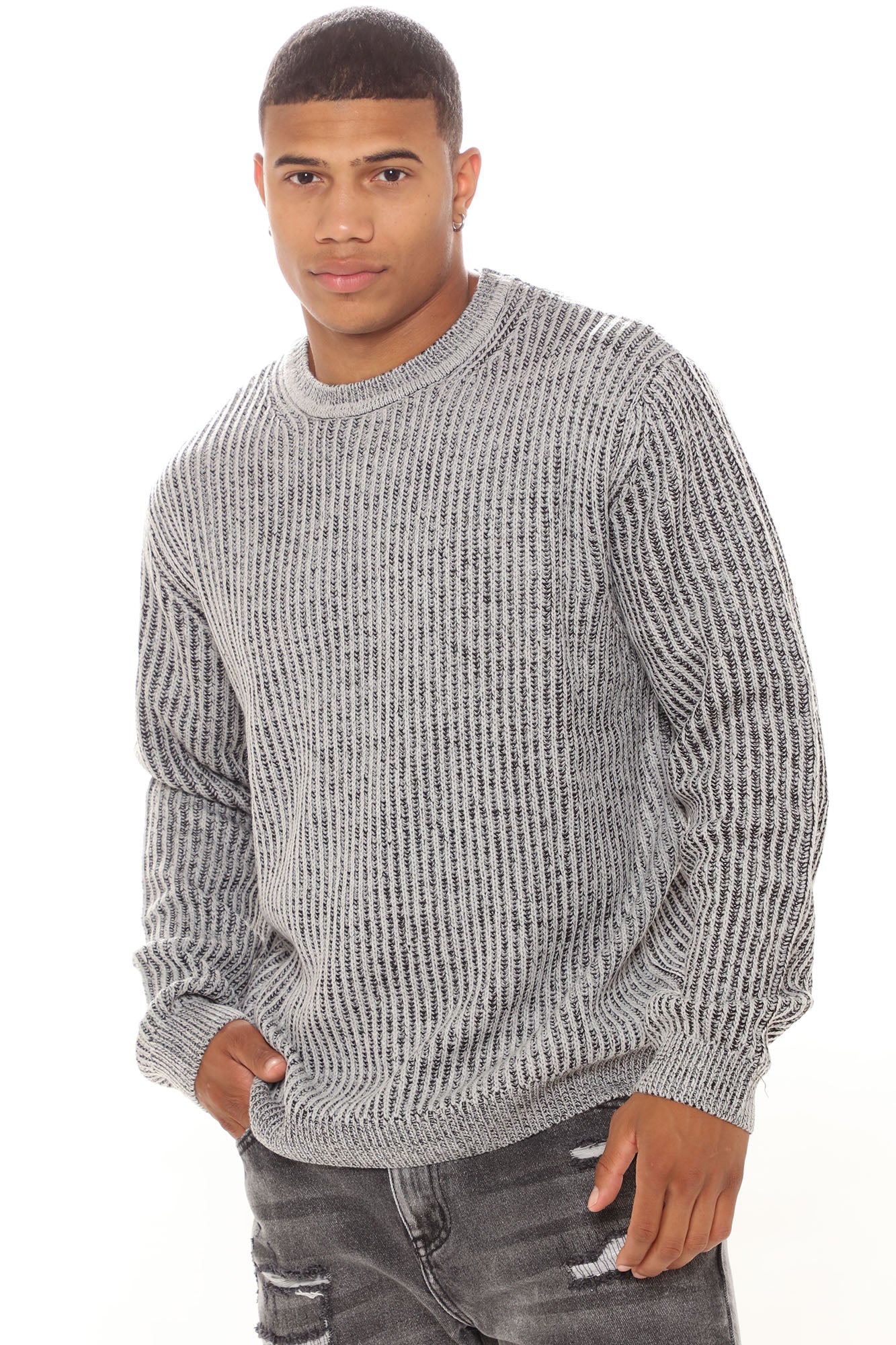 Heavy Ribbed Pullover Sweater - Grey, Fashion Nova, Mens Sweaters
