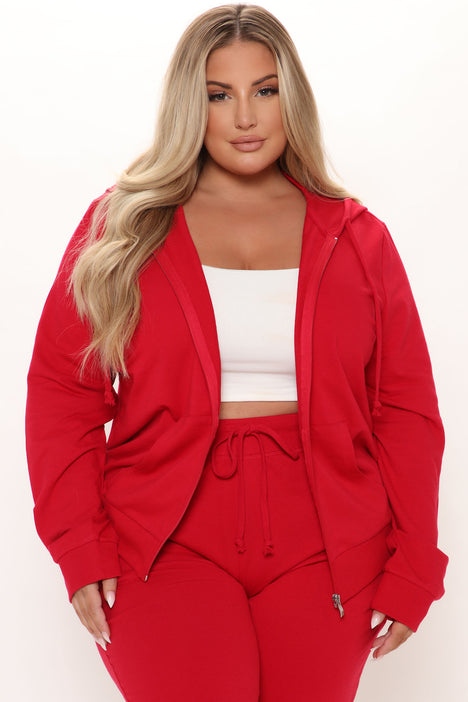 Plus size red zip up hoodie on sale
