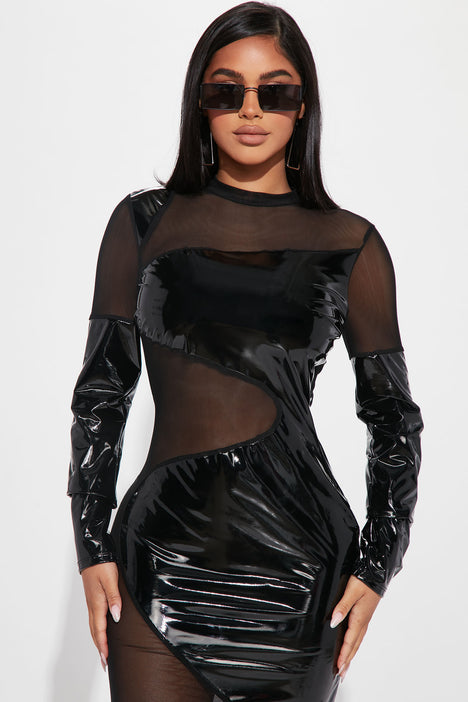 Black latex dress top fashion nova
