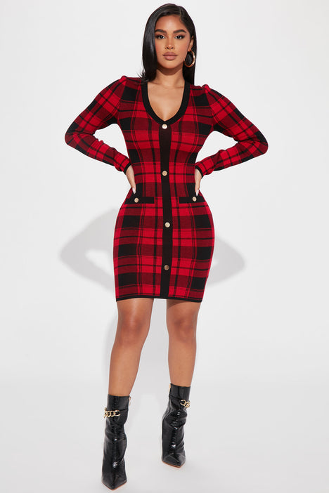 Plaid dress fashion nova hotsell