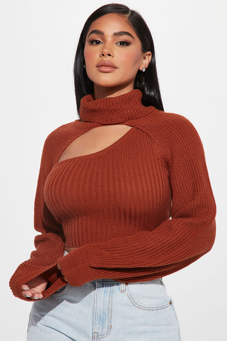 Feel It Out Turtleneck Sweater Set Cognac Fashion Nova