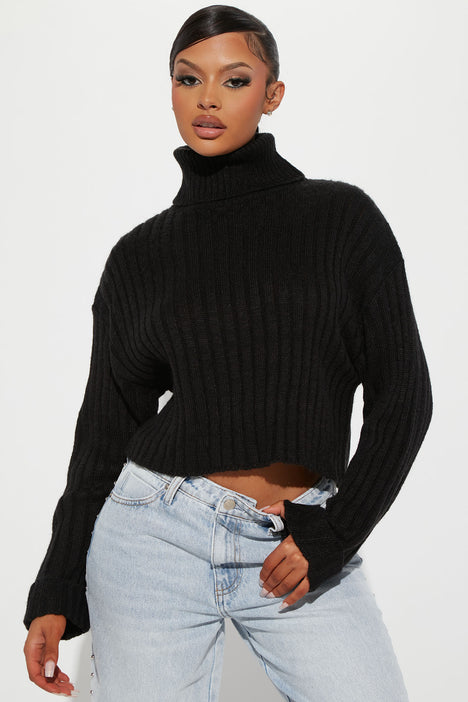 Kitten Soft Rib Turtleneck Sweater Black
