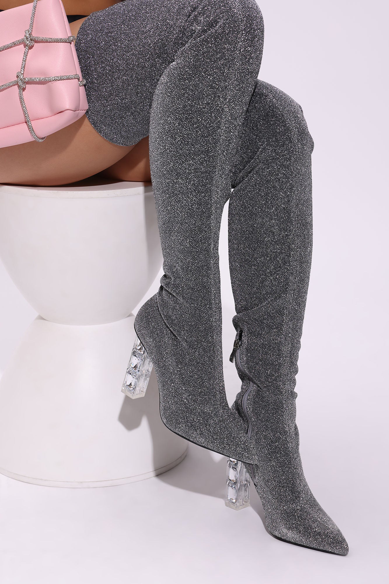 Diamonds Shining Over The Knee Boots Silver Fashion Nova