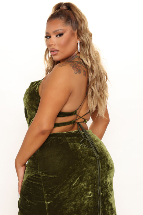 Love You Mean It Velvet Maxi Dress Olive
