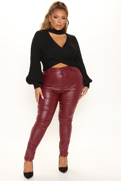 Double Dare Faux Leather Pants - Burgundy